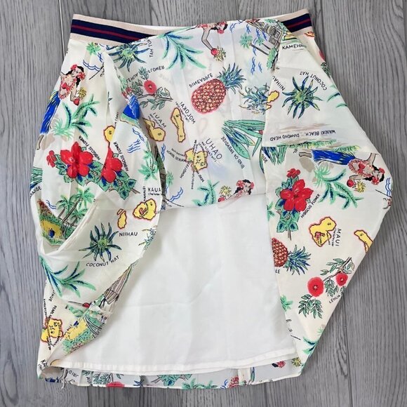 J Crew Women Size 2 Cream Novelty Hawaiian Pleated Mini A Line Skirt Resortwear - Picture 14 of 15